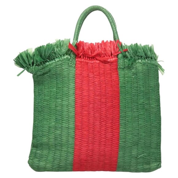 GUCCI Hand Bag Straw Green Red 524810 Auth bs26626 - Picture 1 of 16